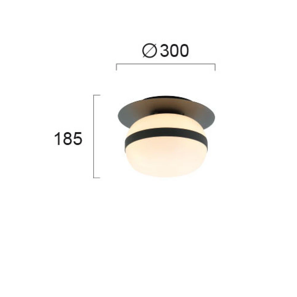 Πλαφονιέρα Μαύρη Μεταλλική Με Οπάλ Γυαλί 1xE27 PALMA - Viokef