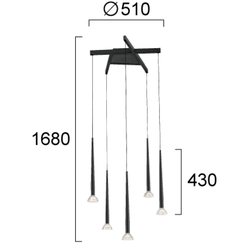 LED Κρεμαστό Φωτιστικό Μαύρο 5/Φωτο 32W cri93 Rina - Viokef
