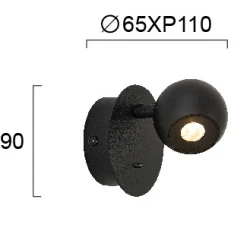 LED Απλίκα Μαύρη Μεταλλική Με Διακόπτη 3,3W SEBASTIAN VIOKEF