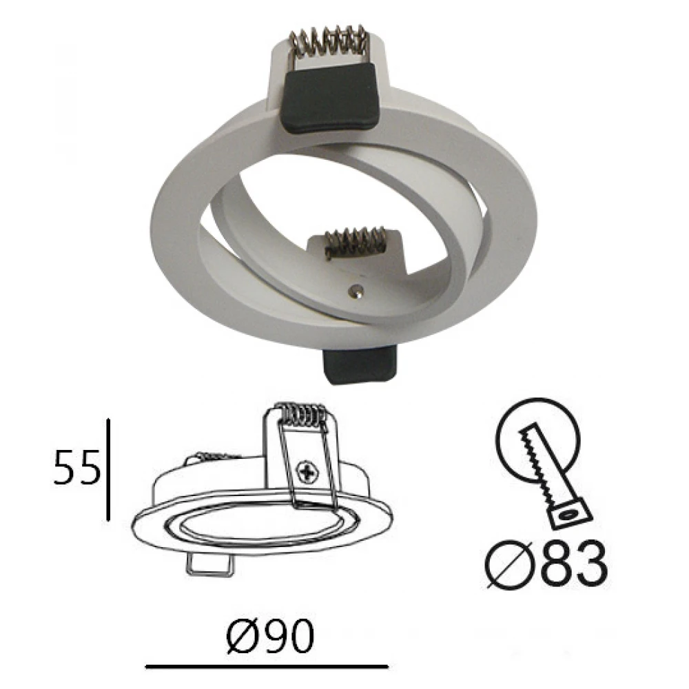 Βάση Adjustable Στρογγυλή Σε Λευκό Χρώμα -Απαιτείται LED Module - TOP-SPOT Viokef