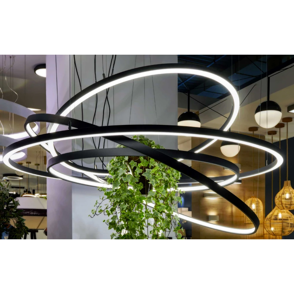 LED Κρεμαστό Γραμμικό Φωτιστικό Στρογγυλό Σε Μαύρο Χρώμα Ø127cm 61W 3000K VERDI VIOKEF