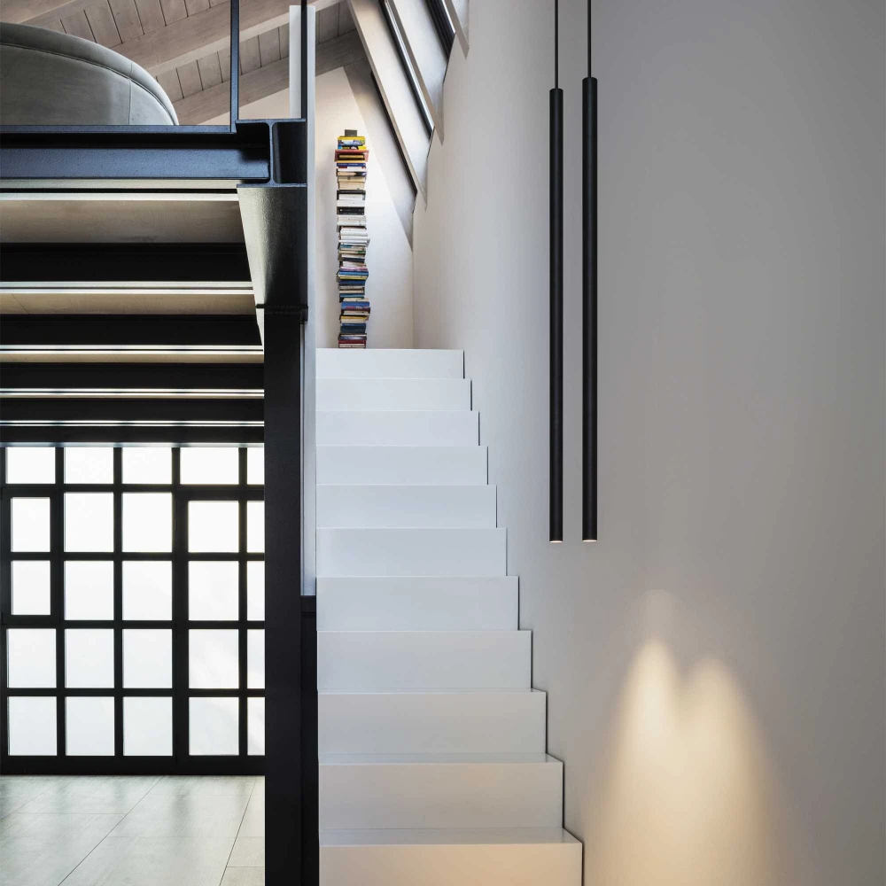 Μοντέρνο Κρεμαστό Φωτιστικό Γραμμικό σε Μαύρο Χρώμα Ultrathin sp d100 round dali/push Ideal Lux