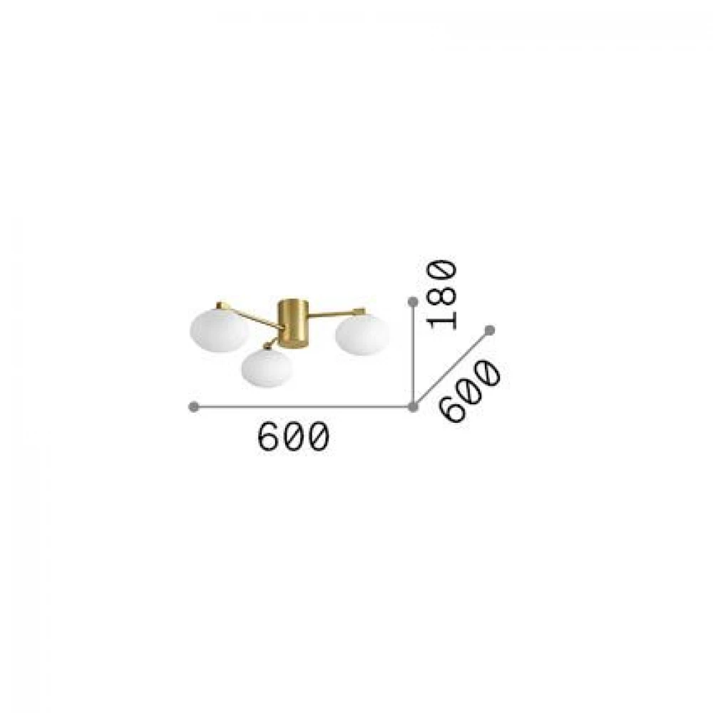 Τρίφωτο Φωτιστικό Οροφής Γυάλινο/Μεταλλικό Χρυσό Ø60 Hermes pl3 - IDEAL LUX