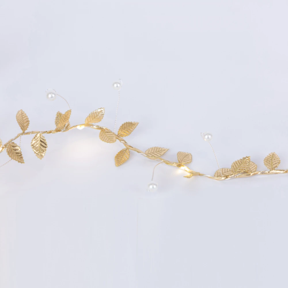 Σειρά Με 15 MINI LED Και Διακοσμητικα Φυλλα Και Περλες,Μπαταρίας Με Χάλκινο Καλώδιο-Θερμό Λευκό IP20