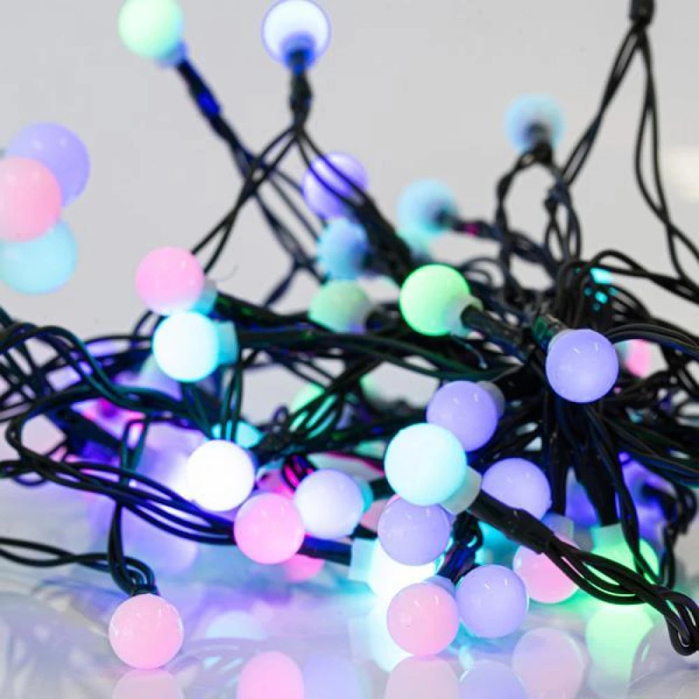 Σειρά Με 40 LED Και Λευκές Μπάλες Μπαταρίας Με Πράσινο Καλώδιο-RGB IP44