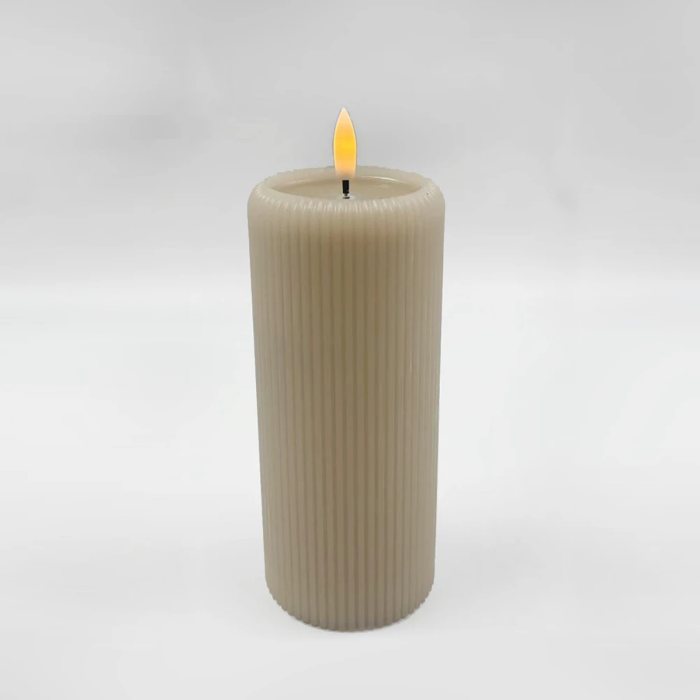 LED Κερί Μπαταρίας από Μπεζ Κερί με Εφέ Νερού και Τρεμοπαίγματος ACA