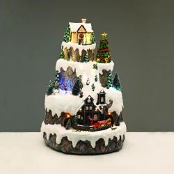 Χριστουγεννιάτικο Φωτιζόμενο Διακοσμητικό Χωριό Μπαταρίας με Μουσική και Κίνηση 43x31x31cm