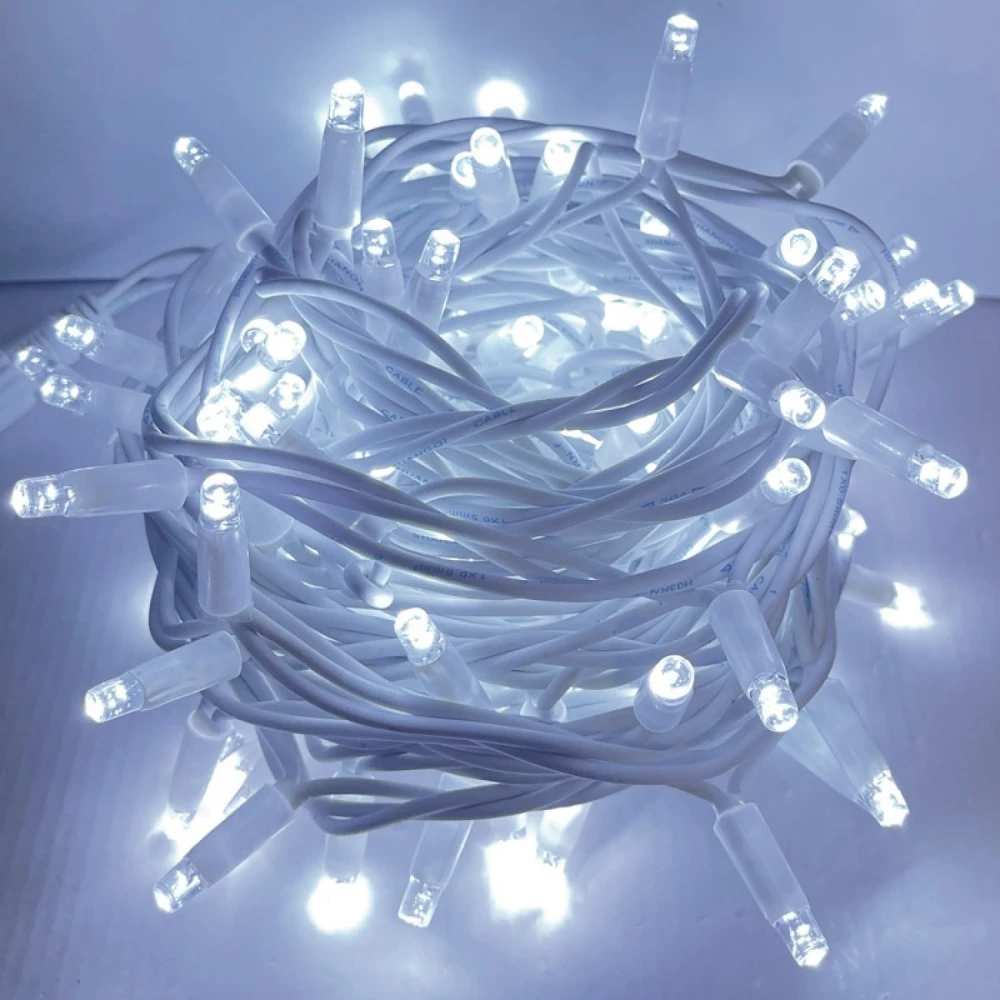 ΛΑΜΠΑΚΙΑ 100 LED ΣΕ ΣΕΙΡΑ ΨΥΧΡΟ ΛΕΥΚΟ ΚΑΟΥΤΣΟΥΚ ΑΝΑ 10mm ΑΝΤΑΠΤΟΡΑ 31VDC ΜΕ ΔΥΝΑΤΟΤΗΤΑ ΕΠΕΚΤΑΣΗΣ MAX 20 ΣΕΤ & ΚΑΛΩΔΙΟ ΠΡΑΣΙΝΟ 1.5m IP44 ACA