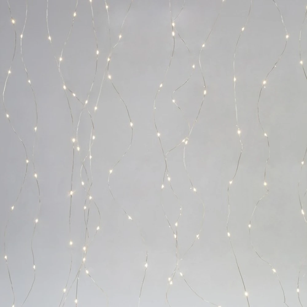 400 LED ΛΑΜΠΑΚΙΑ ΚΟΥΡΤΙΝΑ ΘΕΡΜΟΥ ΛΕΥΚΟΥ ΦΩΤΙΣΜΟΥ ΜΕ ΑΣΗΜΙ ΚΑΛΩΔΙΟ ΧΑΛΚΟΥ, (H200 x W190cm, 16 ΣΕΙΡΕΣ x 25 LED) IP44