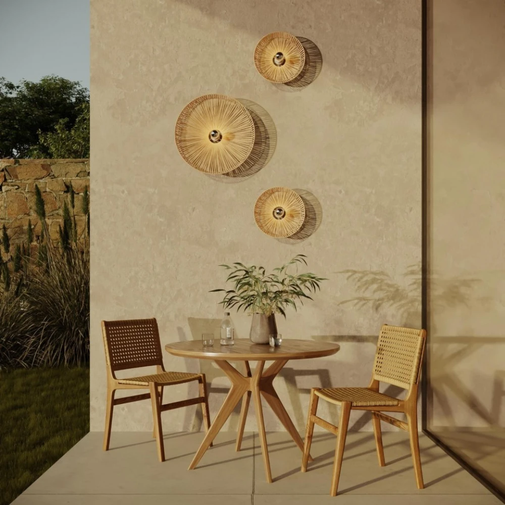 Φωτιστικό Τοίχου Απλίκα με Καπέλο Moorea ⌀35cm από φύλλο Raphia Φυσικό με Λευκό