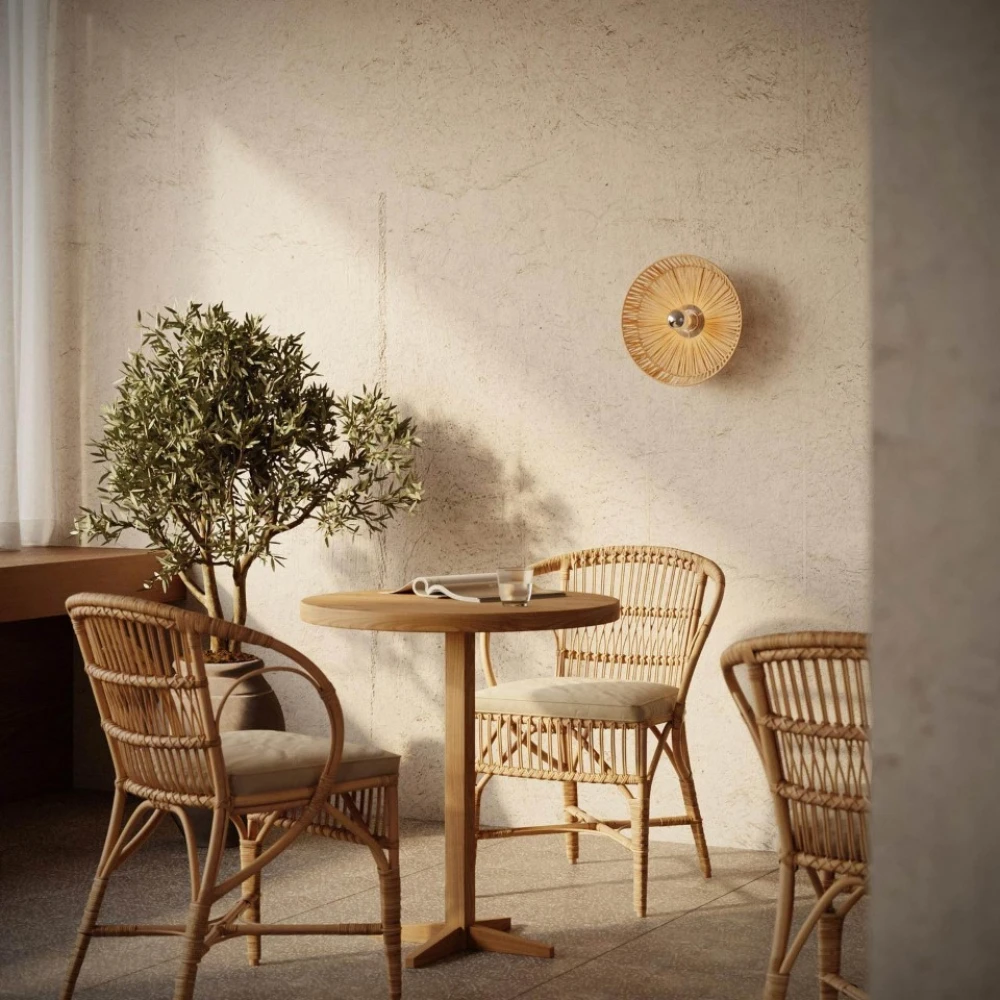 Φωτιστικό Τοίχου Απλίκα με Καπέλο Moorea ⌀35cm από φύλλο Raphia Φυσικό με Λευκό