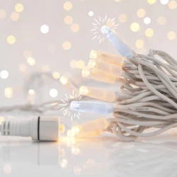 100 LED Σε Σειρά Και 3 Επέκτάσεις Ως 9 Σετ, Λευκό Καουτσουκ Καλωδιο,90 Θερμα Λευκα Led Και 10 Λευκα Flash Led IP65