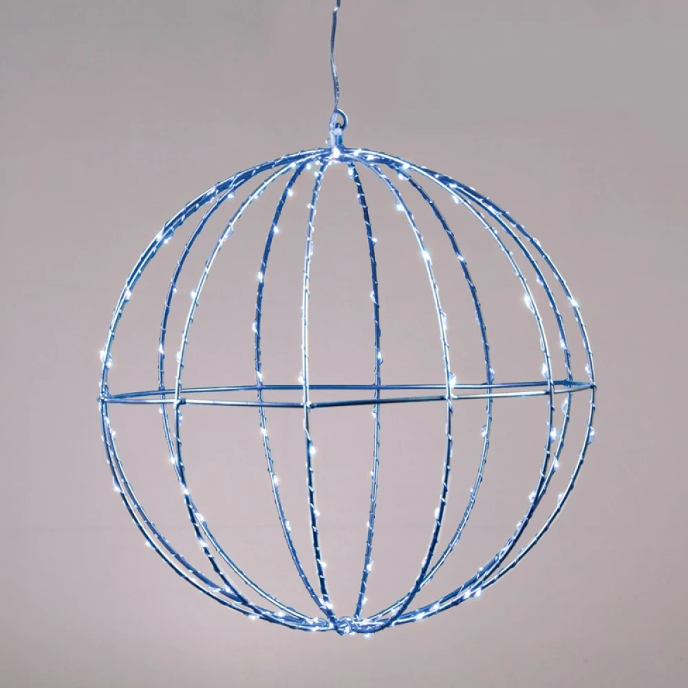 Χριστουγεννιάτικη Μεταλλική Μπάλα 40x40x40εκ. Με 240 Μini Led Λαμπάκια Και Καλώδιο Χαλκού Ασημί IP44 Μπλε- ACA