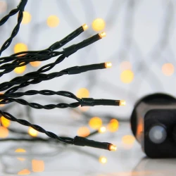 Χριστουγεννιάτικα λαμπάκια ΣΕΙΡΑ, 300 LED ΜΕ 8 ΠΡΟΓΡΑΜΜΑΤΑ & ΜΝΗΜΗ, ΠΡΑΣΙΝΟ PVC ΚΑΛΩΔΙΟ, ΘΕΡΜΟ ΛΕΥΚΟ LED, ΑΝΑ 5cm, ΙΡ44