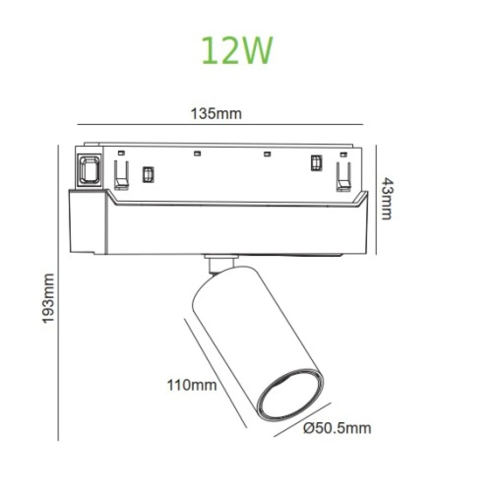 ΜΑΥΡΟ ΜΑΤ ΜΑΓΝΗΤΙΚΟ ΣΠΟΤ 48V DC 12W 3000K 750LM 36° OSRAM RA90 Φ50*110MM