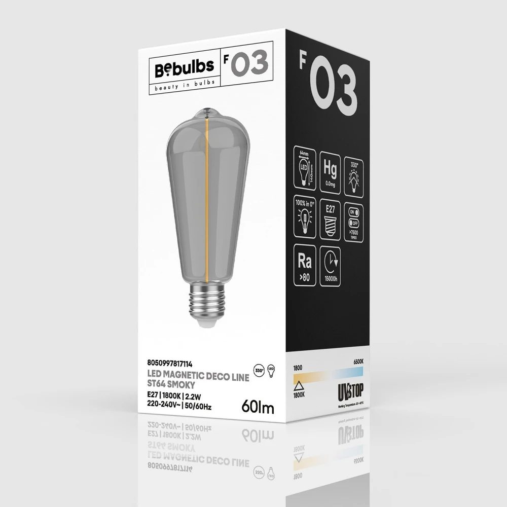 LED Λαμπτήρας Μαγνητικού Νήματος F03 Αχλάδι ST64 Φιμέ 2,2W 60Lm E27 1800K