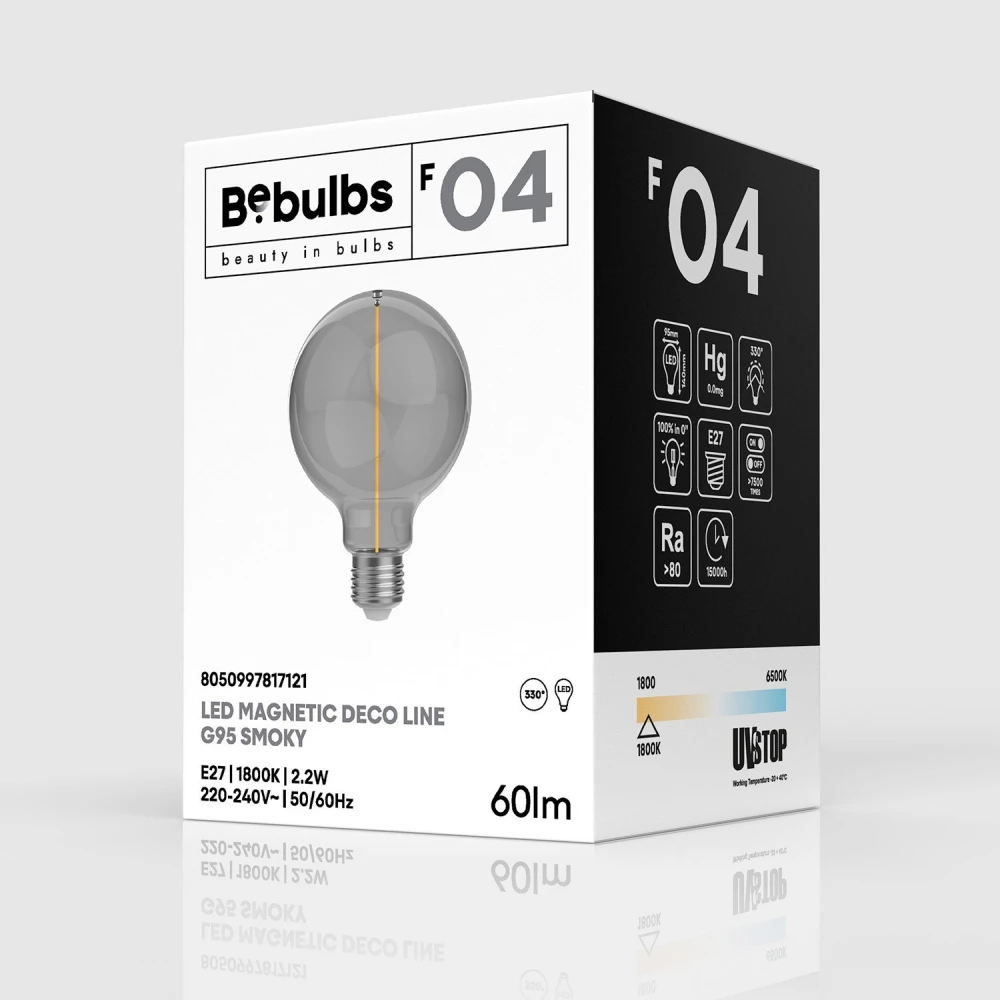 LED Λαμπτήρας Μαγνητικού Νήματος F04 Γλόμπος G95 Φιμέ 2,2W 60Lm E27 1800K