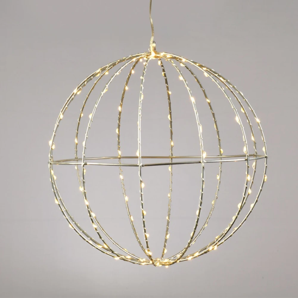 Χριστουγεννιάτικη Μεταλλική Μπάλα 40x40x40εκ. Με 240 Μini Led Λαμπάκια Και Καλώδιο Χαλκού Ασημί IP44 Θερμό Λευκό - ACA