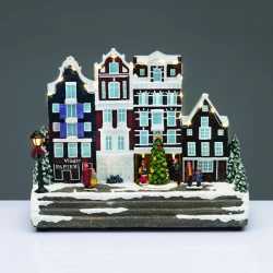 Χριστουγεννιάτικο Φωτιζόμενο Διακοσμητικό Χωριό Μπαταρίας με Μουσική και Κίνηση 31.5x25.5x13cm