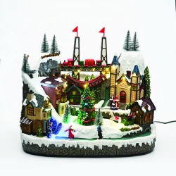 Χριστουγεννιάτικο Φωτιζόμενο Διακοσμητικό Χωριό Μπαταρίας με Μουσική και Κίνηση 39x33x24.5cm