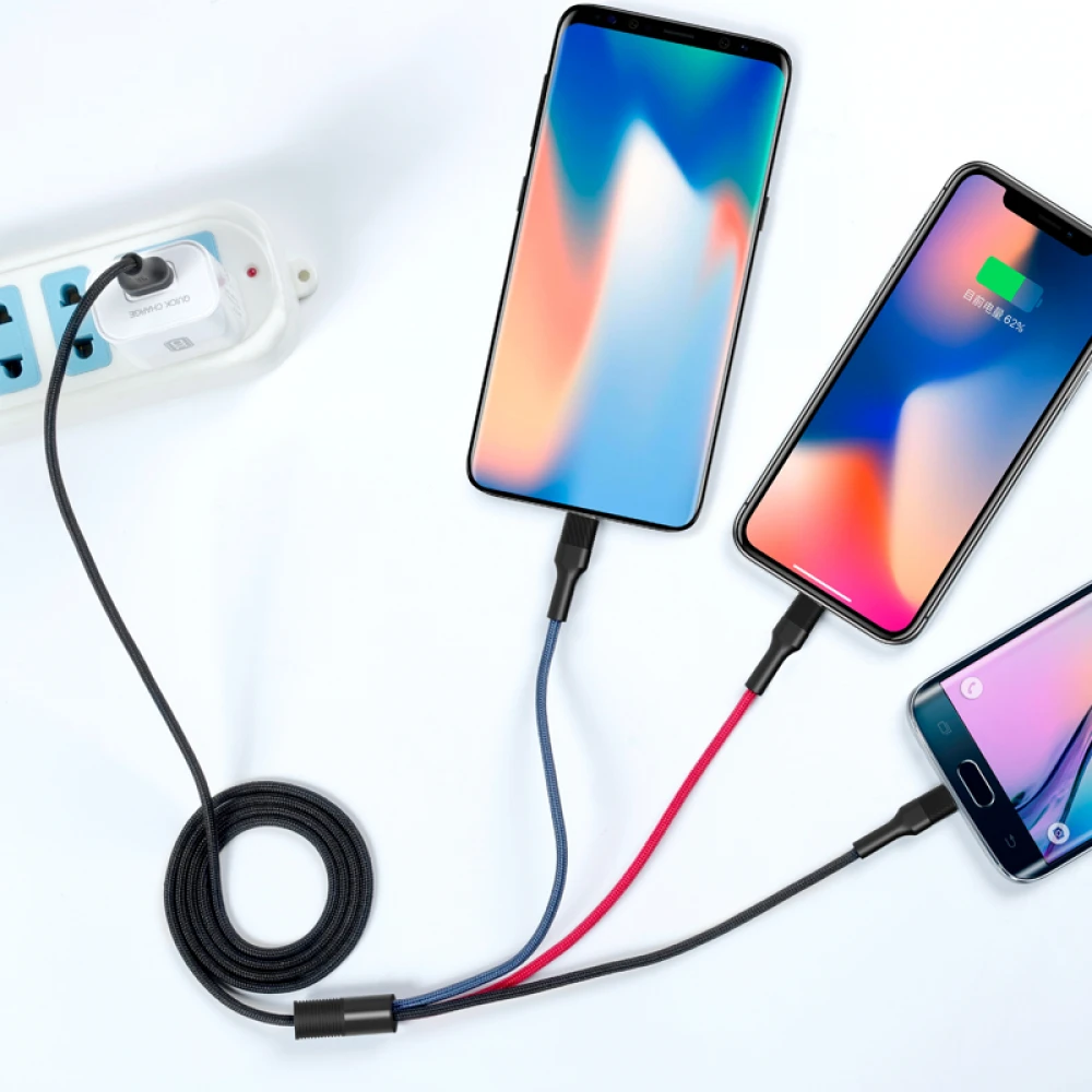 XO NB54 καλώδιο φόρτισης  3 σε 1  από USB A  σε  Lightning + Type C + Micro USB 1.2m