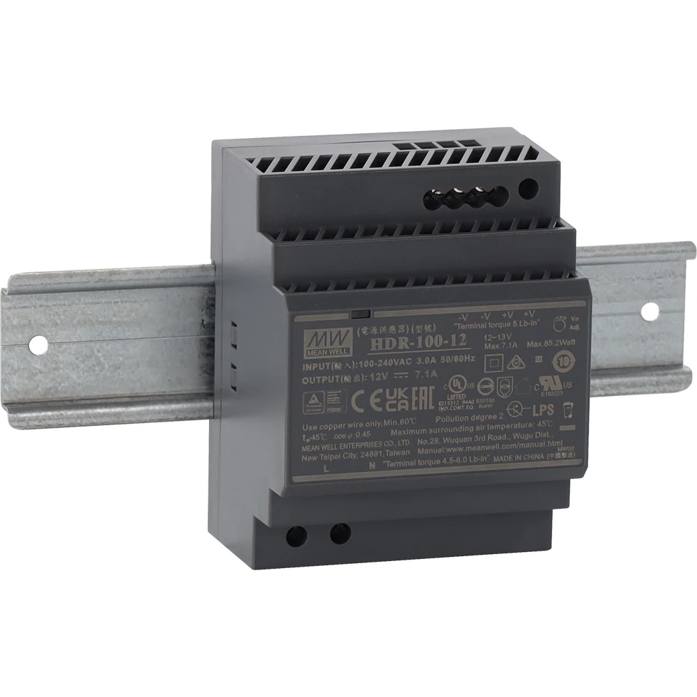 HDR-100-12 ΤΡΟΦΟΔΟΤΙΚΟ ΡΑΓΑΣ 12V 85.2W/7.1A MEANWELL