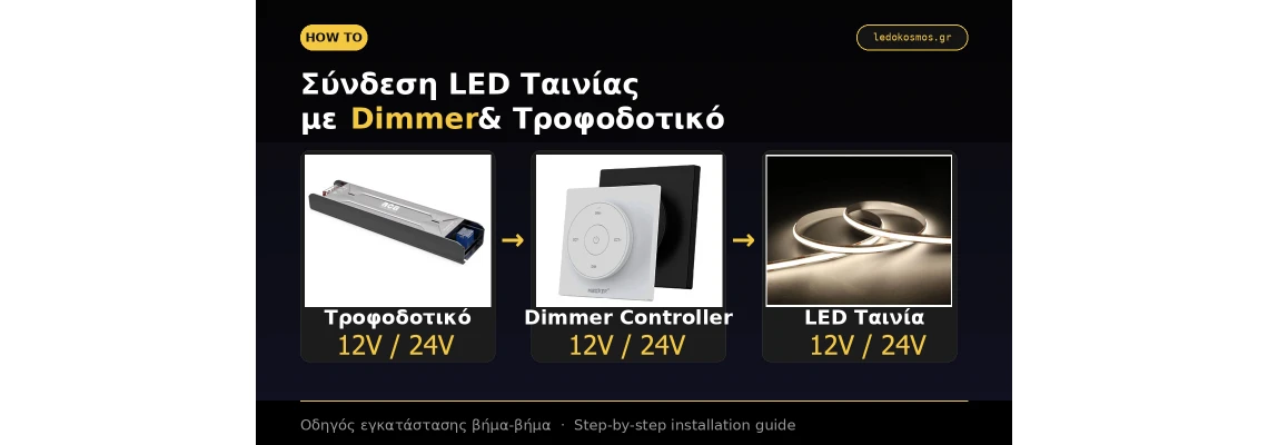 Πως συνδέουμε led ταινίες με dimmer και τροφοδοτικό