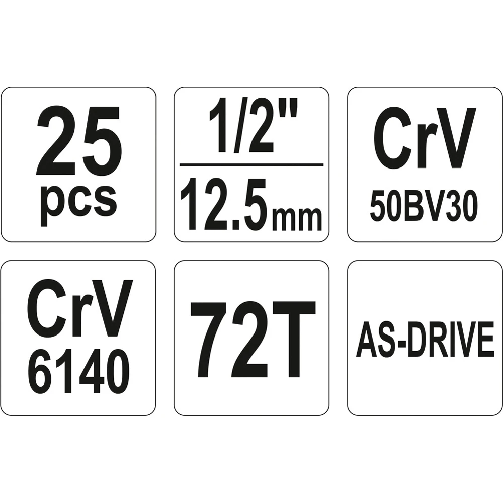 ΚΑΡΥΔΑΚΙΑ  ΣΕΤ ΚΑΣΤ CrV 1/2” - 25 ΤΜΧ YT-38741