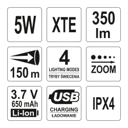 ΦΑΚΟΣ CREE LED 5W USB ΕΠΑΝΑΦΟΡΤΙΖΟΜΕΝΟΣ YT-08569 94Χ27ΜΜ