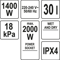 ΣΚΟΥΠΑ ΗΛΕΚΤΡΙΚΗ WET/DRY 1400W 30Lt YT-85701