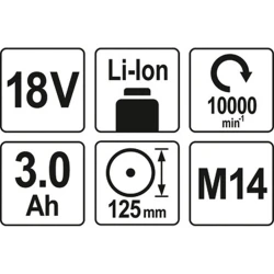 ΓΩΝΙΑΚΟΣ ΤΡΟΧΟΣ18V 125mm SET 2X3Ah YT-82828