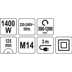 ΓΩΝΙΑΚΟΣ ΤΡΟΧΟΣ ΡΥΘΜΙΖΟΜΕΝΟΣ 1400W 125MM YT-82098