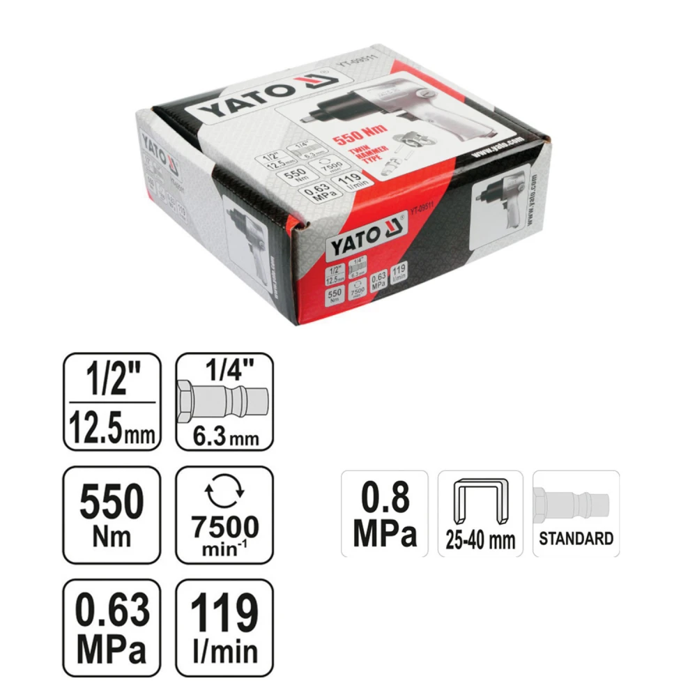 ΜΠΟΥΛΟΝΟΚΛΕΙΔΟ ΑΛΟΥΜΙΝΙΟΥ ΑΕΡΟΣ 1/2'' 550Νm YATO YT-09511