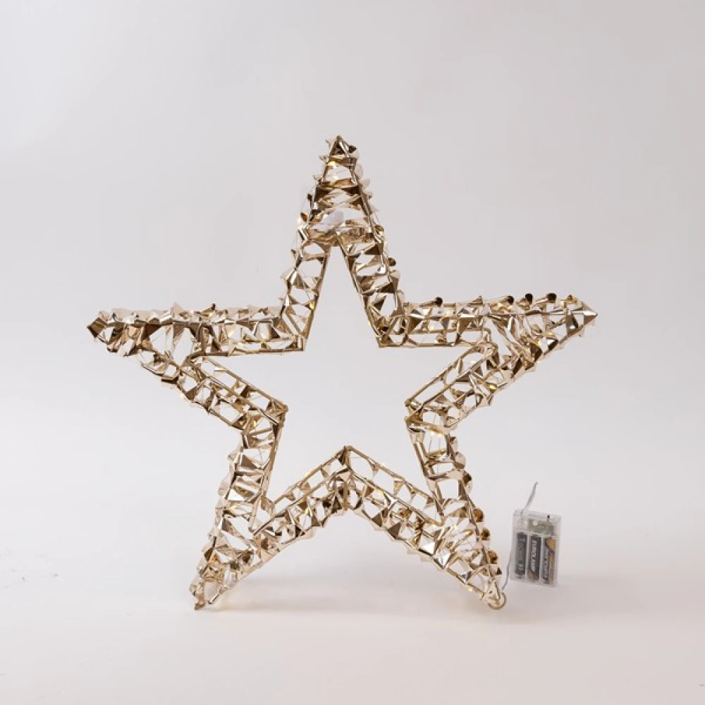 ΦΩΤΙΖΟΜΕΝΟ ΑΣΤΕΡΙ ΧΡΥΣΟ 38cm, 40 LED, ΜΠΑΤΑΡΙΑΣ 3XAA, TIMER, ΑΣΗΜΙ ΧΑΛΚΙΝΟ ΚΑΛΩΔΙΟ, ΘΕΡΜΟ ΛΕΥΚΟ LED, ΠΡΟΕΚΤΑΣΗ ΠΑΡΟΧΗΣ 30cm, IP20