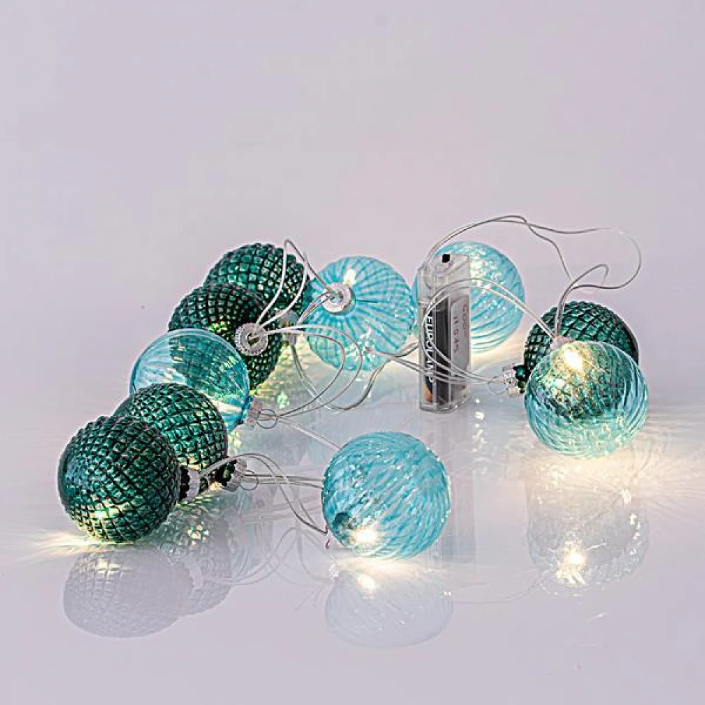 ΣΕΙΡΑ, 10 LED 5MM, ΜΕ ΠΡΑΣΙΝΕΣ ΓΥΑΛΙΝΕΣ ΜΠΑΛΕΣ 6CM, ΜΠΑΤΑΡΙΑΣ, ΔΙΑΦΑΝΟ ΚΑΛΩΔΙΟ, ΘΕΡΜΟ ΛΕΥΚΟ, ΑΝΑ 15CM, ΠΡΟΕΚΤΑΣΗ ΠΑΡΟΧΗΣ 50CM, IP20