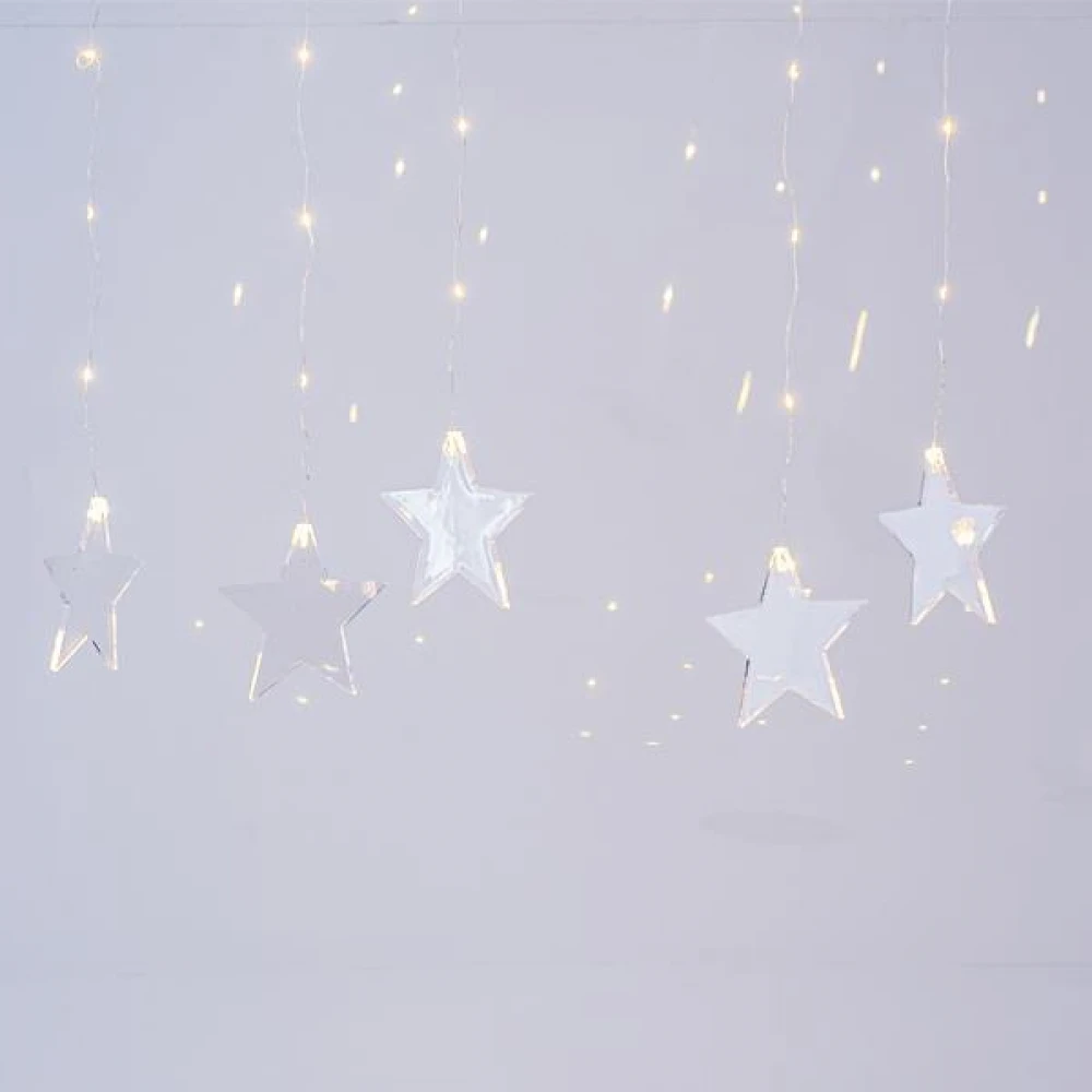 ΚΟΥΡΤΙΝΑ, 47 MINI LED, 7 ΑΚΡΥΛΙΚΑ ΑΣΤΕΡΙΑ, 4,5V ΜΕΤΑΣΧΗΜΑΤΙΣΤΗΣ, ΑΣΗΜΙ ΧΑΛΚΟΣ, ΘΕΡΜΟ ΛΕΥΚΟ LED, ΠΡΟΕΚΤΑΣΗ ΠΑΡΟΧΗΣ 3m, 120x80cm, IP44