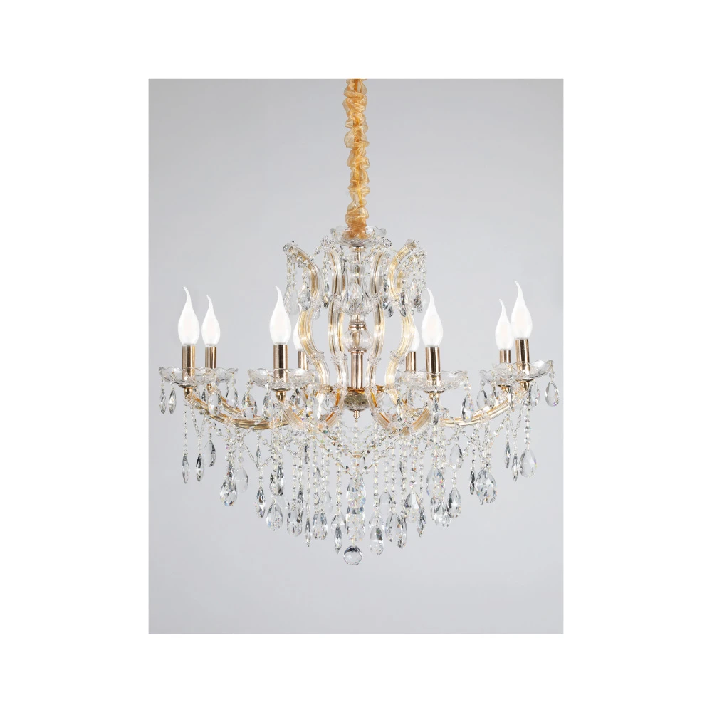 Inlight Κρεμαστό φωτιστικό από χρυσό μέταλλο γυαλί και κρύσταλλα 8XE14 D:80cm (5244-8-Χρυσό)