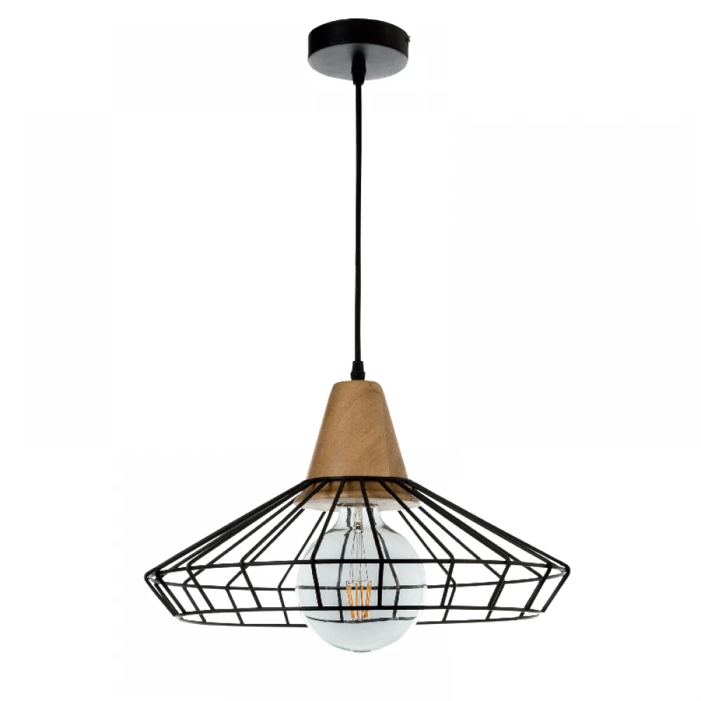 InLight Κρεμαστό φωτιστικό από μαύρο μέταλλο και ξύλο 1XE27 D:40cm (4389)
