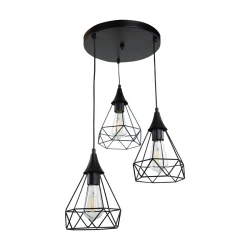 InLight Κρεμαστό φωτιστικό από μαύρο μέταλλο 3XE27 D: 30cm (4024-3-BL-ROSETTE)
