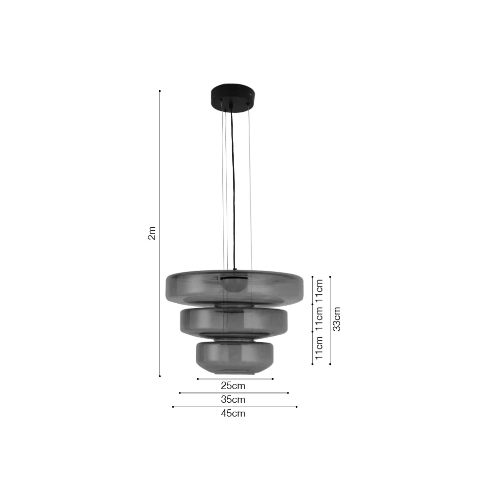 Inlight Κρεμαστό φωτιστικό από φιμέ γυαλί 12W 1644LM 3000K D:45x33cm (4070-Smoky)