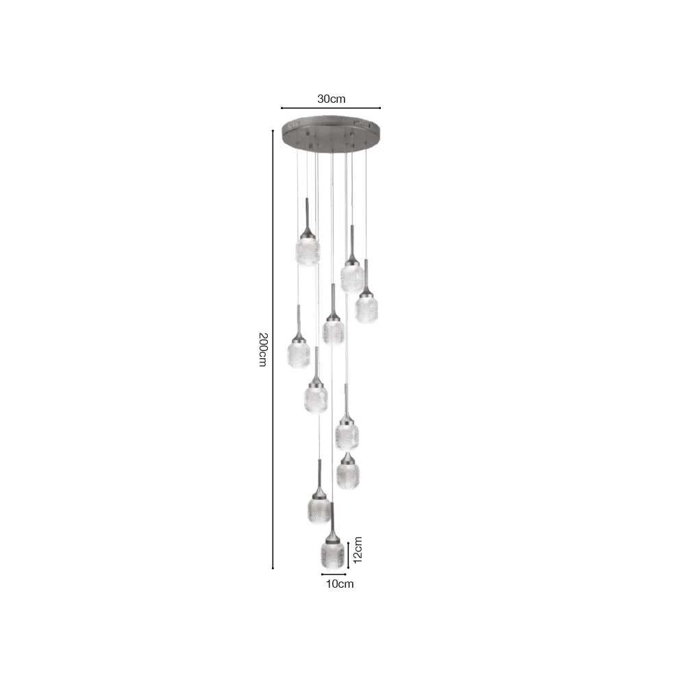 Inlight Κρεμαστό φωτιστικό LED 10*10W από χρυσαφί μέταλλο και ακρυλικό D:30x200cm (4077-10-Golden)