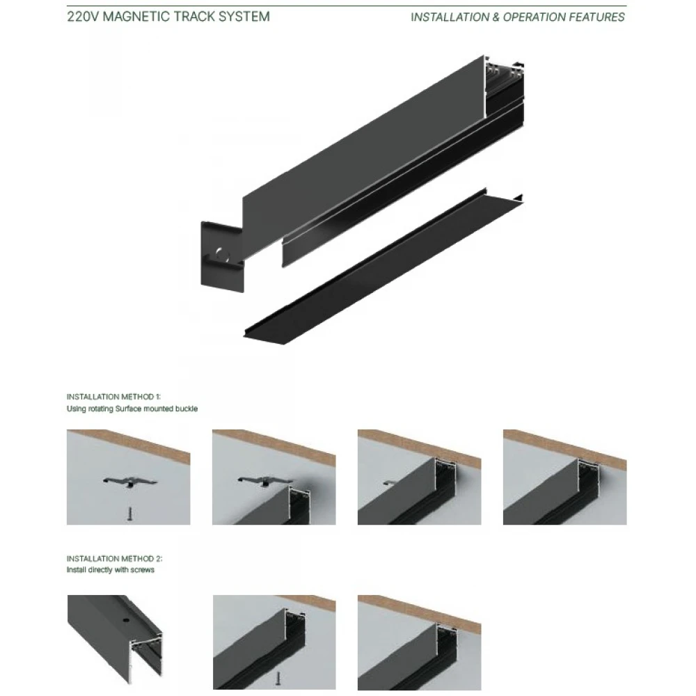 InLight Μαγνητική ράγα 220V με κάλυμμα μαύρη D:2m (TRM20012)