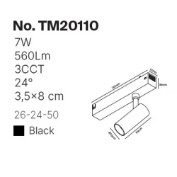 Inlight Φωτιστικό spot LED 7W, 3CCT, 24° για μαγνητική ράγα 220V, σε μαύρη απόχρωση D:3,5x8cm (TM20110)
