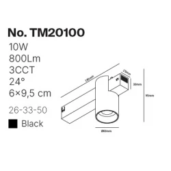 Inlight Φωτιστικό spot LED 10W, 3CCT, 24° για μαγνητική ράγα 220V, σε μαύρη απόχρωση D:6x9.5cm (TM20100)