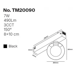 Inlight Φωτιστικό LED 7W 3CCT για μαγνητική ράγα 220V σε μαύρη απόχρωση D:8X10cm (TM20090)
