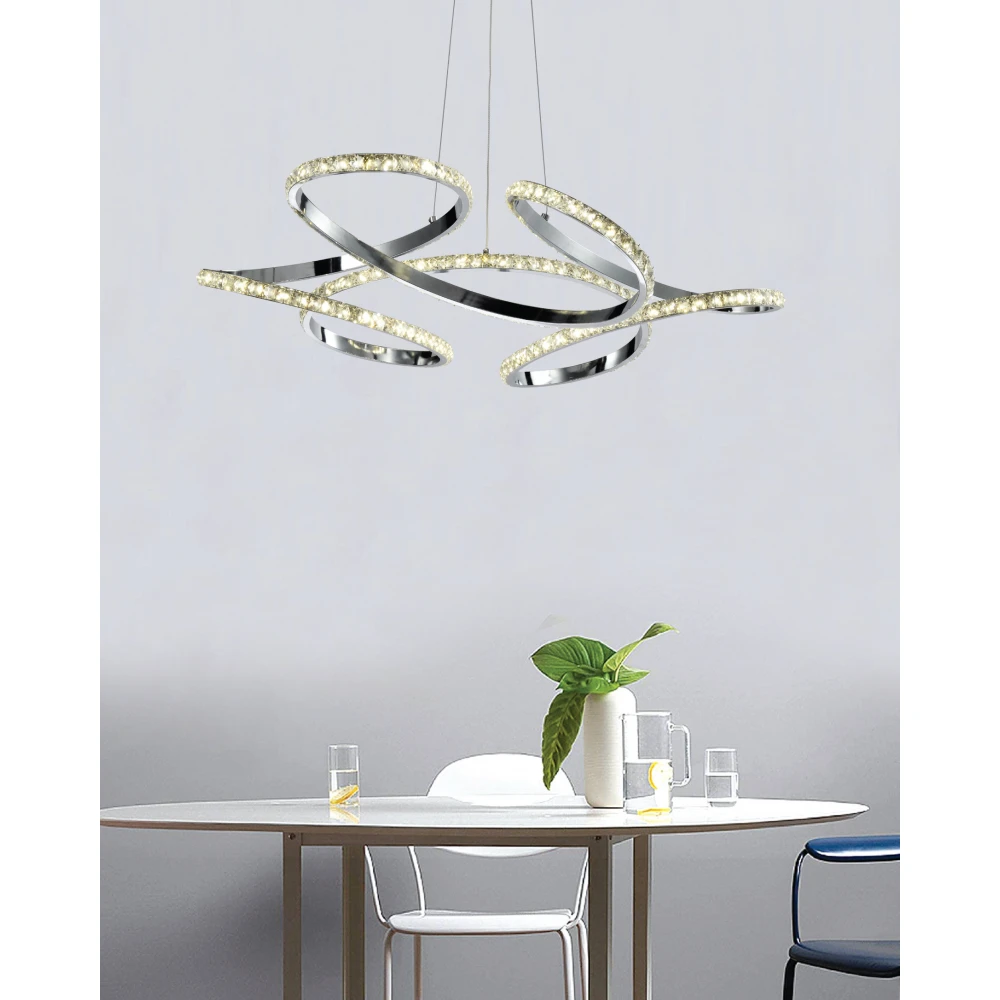 InLight Κρεμαστό φωτιστικό LED 85W 4000K από χρώμιο αλουμίνιο και κρύσταλλα D:70cm (6181-Χρώμιο)