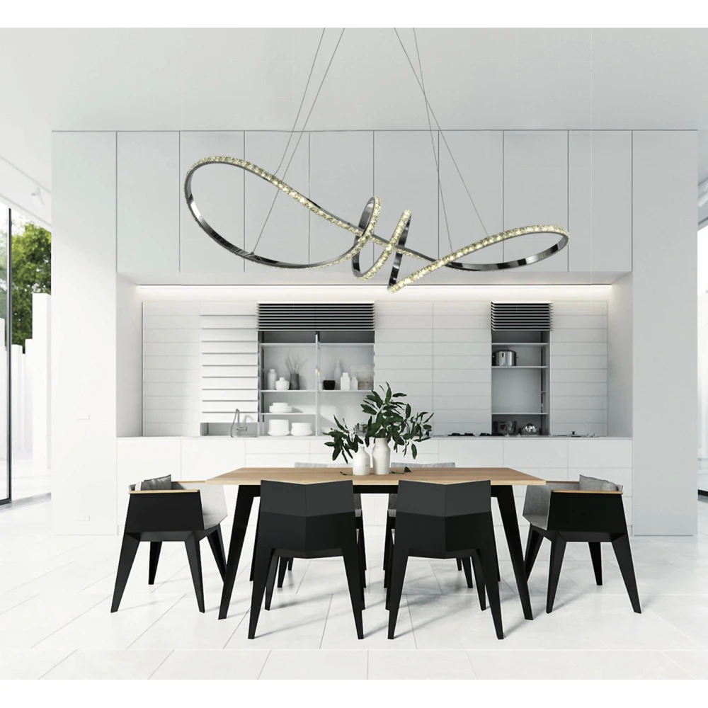 InLight Κρεμαστό φωτιστικό LED 75W 4000K από χρώμιο αλουμίνιο και κρύσταλλα D:90cm (6182-Χρώμιο)