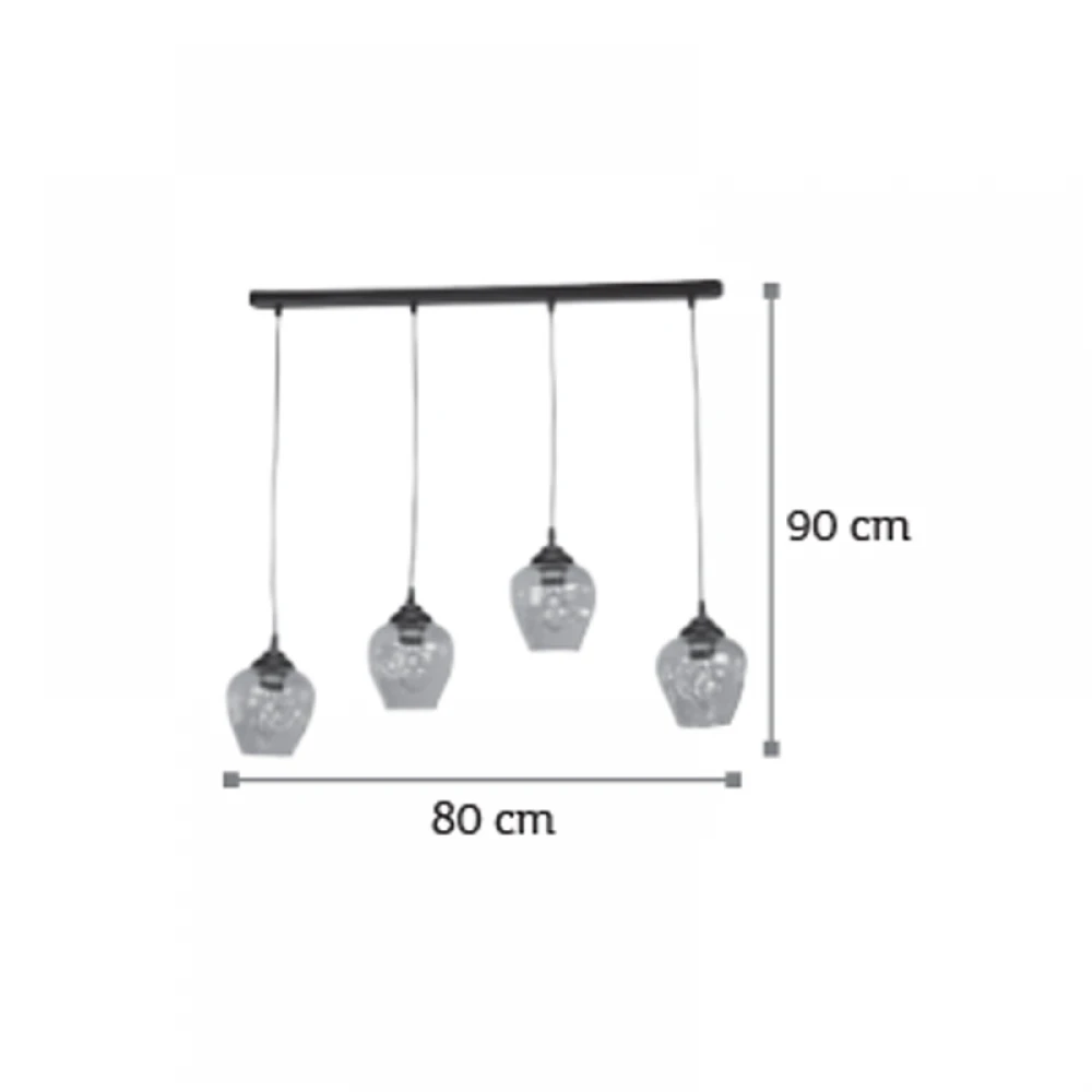 InLight Κρεμαστό φωτιστικό από μαύρο μέταλλο και φιμέ γυαλί 4XE27 D:80cm (4474-4-BL ΡΑΓΑ)