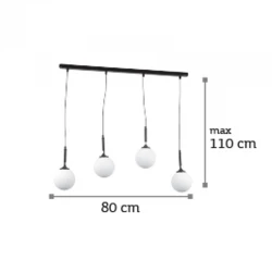 InLight Κρεμαστό φωτιστικό από μαύρο μέταλλο και λευκή οπαλίνα 4XG9 D:80cm (4514-4 ΡΑΓΑ)