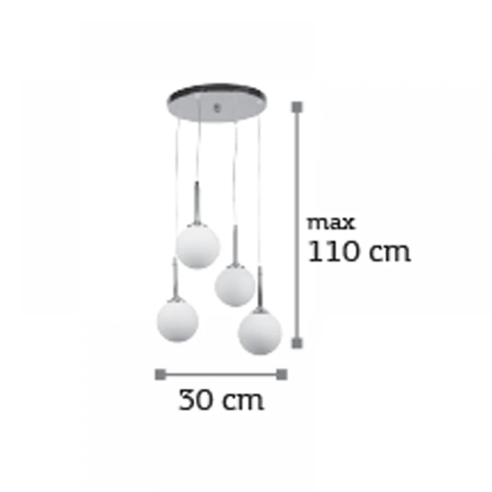 InLight Κρεμαστό φωτιστικό από χρώμιο μέταλλο και λευκή οπαλίνα 4XG9 D:30cm (4515-4 ΡΟΖΕΤΑ)
